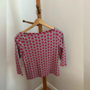 Talbots Medium Pima Cotton Red Nautical Knot Boat neck 3/4 sleeve top